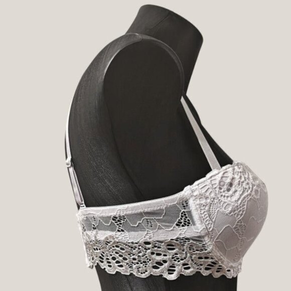 White Strapless/Strap Lace Push Up Bra - Picture 2 of 3